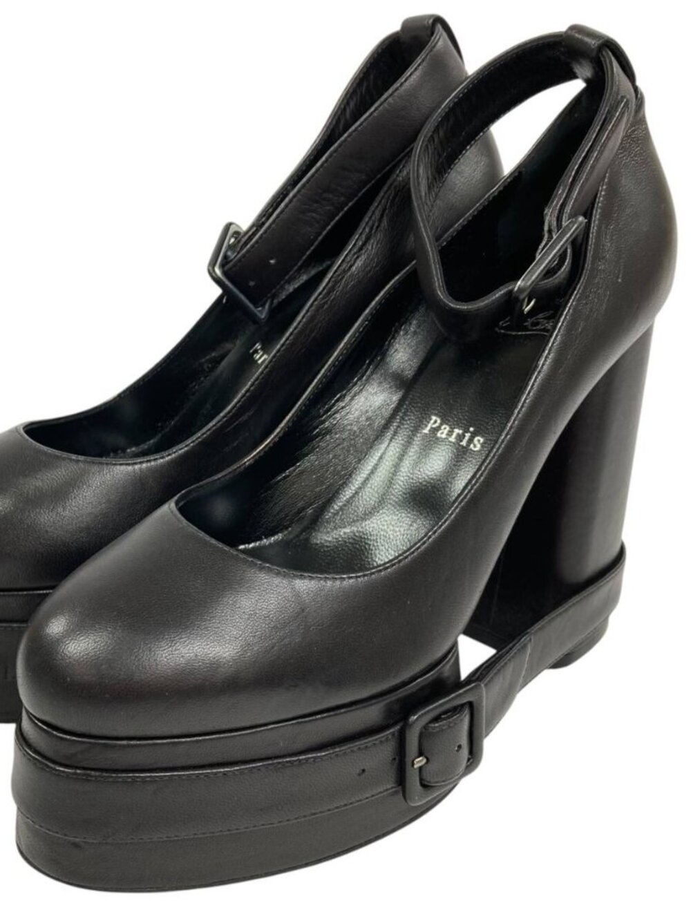 Christian Louboutin Yazefir Strap 130 Black Leather Platform Pumps Size 38